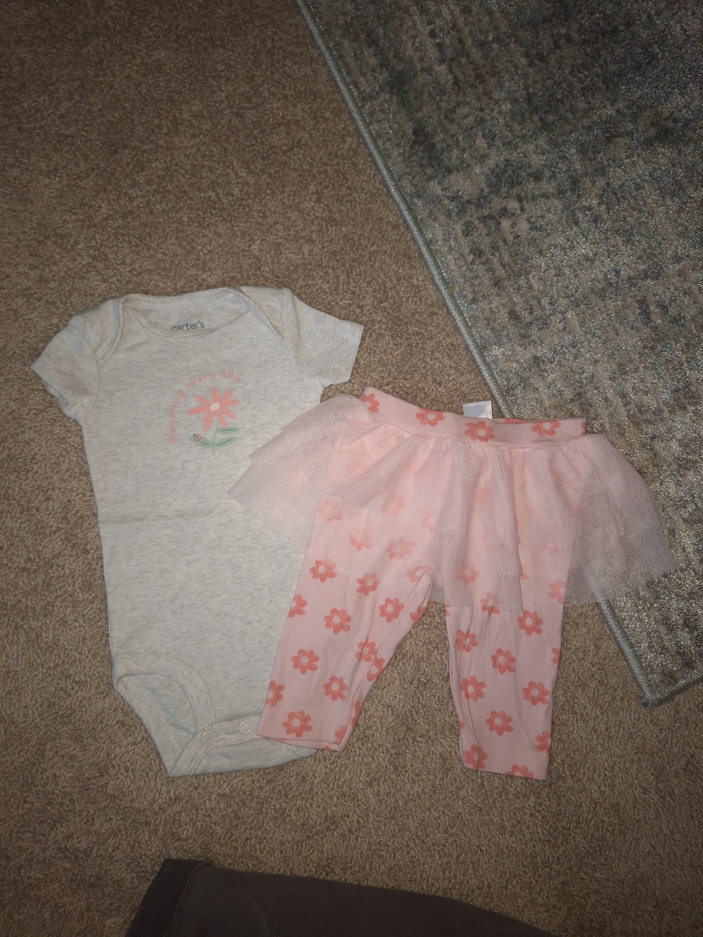 Carter's Pink Floral Tulle Skirt Leggings and Onesie Set